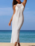 Solid Hollow Out Sleeveless Crochet Knitted Tunic Beach Cover Up Cover-ups Beach Dress Beach Wear Beachwear Female Women V7642