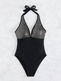 Sexy Shiny Sequins Deep V Backless Monokini Halter Women Swimwear One Piece Swimsuit Female Bather Bathing Suit Swim Lady K4996