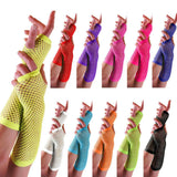 Blue Neon Fishnet Fingerless Long Gloves Arm Cuff Party Wear Fancy Dress For Women Sexy Girls Punk Gothic Dance Party Mesh Glove