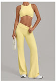 Women's Seamless Yoga Sets Sports Gym Fitness High Waist Hip-lifting Flared-pants Sleeveless Vest Workout Training Running Suits