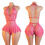 Women's Bodysuit Rose Crotchless Adult Erotic Sexy Lingerie Lace Deep V-neck Temptation Underwear Valentine's Gift