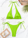 String Bikini 2026 Women Solid Halter Swimsuit Sexy Tie Side Swimwear Female Bathing Swimming Swim Suit Beachwear