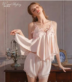 Elegant Strap Padded Sexy Loungewear Set Camisole And Shorts Two-piece Set Bowknot Pajamas For Women Summer Style Charming BE8K