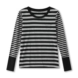 Women Striped Print Long Sleeve Tops Fitted Round Neck Fall T-shirts Casual Streetwear for Daily Office Party