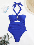 2026 Sexy Padded Swimsuit Women One Piece Halter Hollow Swimwear Female Solid Bathers Bathing Swimming Swim Suit Beachwear