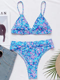 3 Colors Sexy Bikini Women Patchwork Small Floral Print High Waist Swimwear Swimsuit Bikinis Set Bathing Suit Biquinis Feminino