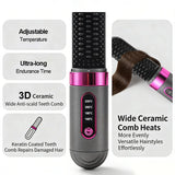 For Travel Beauty Hair Tool Wireless Mini Hair Styler Portable Rechargeable Curling & Straightening Comb Temperature Adjustable