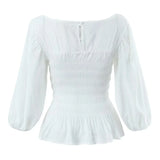 Foridol White Summer Linen Women Blouse Off Shoulder Lantern Sleeve Short Blouse Top 2025 Spring Smocked Pelpum Top New
