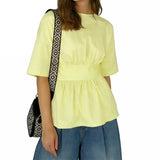 2026 Summer Women's Peplum Tops Casual Elegant Stylish Bow Backless Loose Shirts Crew Neck Elbow Sleeve Blouse