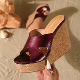 12cm Red High Heels Slippers Summer Wedges Shoes Slides Fashion Sexy Woman Platform Slippers Sandales Femmes Large Size 35-42