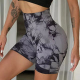 Tie Dye High Waisted Butt Lifting Yoga Shorts for Women, Breathable Sport Shorts with Four-Way Stretch - Gym, Running, Workout
