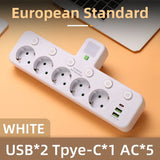 EU plug and socket 4 sockets, multi plug wall power plug and socket without extension cable or USB and Type-C port