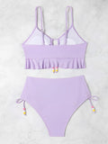 2026 High Waist Bikini Women Drawstring Swimwear Female Ruffle Swimsuit Solid Bathers Bathing Swimming Swim Suit Beachwear
