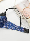 Women's Sexy Printed Lace Edge Bra Set With Steel Ring Gathering Push Up Daily Close Fitting Underwear Set B6016