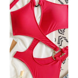 Sexy Tummy Cut Out Leopard Snakeskin Women Swimwear One Piece Swimsuit Female Halter High Cut Leg Bather Bathing Suit Swim V7972