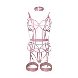 Toucheart Women Pink Patchwork Spaghetti Strap Wrap Dress Interesting Underwear Backless Hollow Out Irregular Fashion Sexy Set