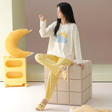 Pure cotton pajamas for women, long-sleeved trousers, can be worn outside, pure cotton home clothes, Class A antibacterial 100%