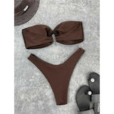 Wrinkled Bandeau High Cut Bikini Women Swimwear Female Swimsuit Two-Pieces Bikini Set Strapless Bather Bathing Suit Swim V3367