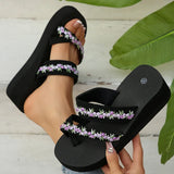 2025 Thick Bottom Clip Toe Slippers for Women Fashion Floral Fabric Wedge Sandals Woman Summer Eva Wear-Resistant Slides Female