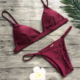 New Sexy Padded Brazilian Bikini Women Swimwear Female Swimsuit Two-Pieces Bikini Set Solid Bather Bathing Suit Swim Lady V64A