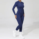 Padded Women Long Sleeve Sport Yoga Jumpsuit Workout Clothes for Women Sportwear Backless Zipper Fitness Gym Outfit