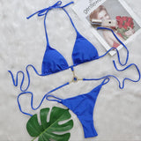 Halter Rhinestone Diamond Bikini Women Micro Thong Swimwear Female Swimsuit Two Pieces Bikini Set Satin Bathing Suit Swim Lady