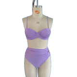 S - XXL Wrinkled Underwire Female Swimsuit High Waist Bikini Women Swimwear Two-Pieces Bikini Set Bather Bathing Suit Swim V7441