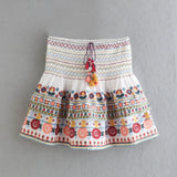 Batwing Sleeve Women Autumn Embriodery Paisley Print Skirt Set Outfits V Neck Button Tiered Mini Skirt Dress Suit Vintage Set