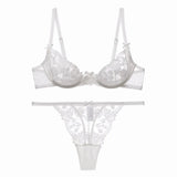 MOYISU Parisian Sheer Bralette Set - Ultra-Thin Wire-Free Bra No Padding Anti-Sag Lace Cutout Lingerie Sexy Vacation-Ready Tushy