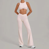 Women's Seamless Yoga Sets Sports Gym Fitness High Waist Hip-lifting Flared-pants Sleeveless Vest Workout Training Running Suits