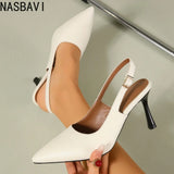 Elegant Women Sandals Pointed Toe 8cm Thin High Heels Sandals Back Buckle Strap Soft Single Party Dress Shoes Big Size 34-45 New