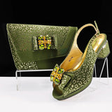 Doershow Italian green Shoes And Bag Sets For Evening Party With Stones Italian Leather Handbags Match Bags!  1-1