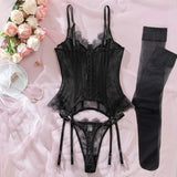 Toucheart Erotic Sexy See-through Lace Sling Women's Fishbone Breast Button Push-up Waist Women Hot Sexy Lingerie with Stockings
