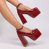 Fashion Chunky Heel Mary Jane Shoes Women Ankle Strap Thick Platform Pumps Woman Plus Size Super High Heels Party Wedding Shoes