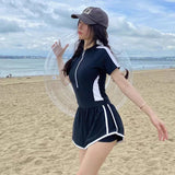 New Women's Swimsuit, One-piece Coverage Slimming Effect  Conservative Sports Style Hot Spring Flat Leg Pants Swimsuit Plus Size