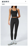Women Tracksuit 2PCS Seamless Yoga Sets Hanging V Neck Slim Sports Tank Top Fitness Outfits Gym Running High Waist Leggings Suit