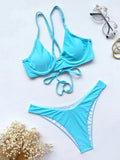 sexy push up bikinis sets two pieces solid thong swimsuit back bandage swimsuit Swimwear Biquini conjunto de bikini tankini