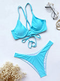 sexy push up bikinis sets two pieces solid thong swimsuit back bandage swimsuit Swimwear Biquini conjunto de bikini tankini