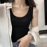 Women Solid Round Neck Ribbed Tank Top Camisole Women 2025 Summer Basic Elastic Tank Top O Neck Solid Tank Top