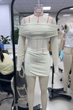 Women Mini Off Shoulder Slim Ruched Solid Color Party Club Dresses Cut Out Long Sleeve Backless Short Mesh Bodycon Dress