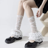 Women Lace Tiered Ruffle Leg Warmers Summer Elegant Stacked Mesh Socks for Dance Party Daily Wear