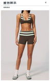 Breathable Striped Patchwork Yoga Clothing Women Fake Two-piece Sports Bra Folding High Waist Shorts Gym Running Fitness Suit