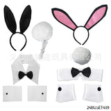 Easter Bunny Girl Cosplay 3-Piece Prop Set - Satin Headband Fluffy Rabbit Tail for Halloween Christmas