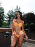 2026 Vibrant Orange Bikini Set with Floral Decorations Perfect for Beach Wear Pool Parties Summer Getaways Vacation Elegance