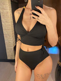 S - XXL 2026 Ribbed Halter Mid Waist Bikini Female Swimsuit Women Swimwear Two-Pieces Bikini Set Bather Bathing Suit Swim V6447