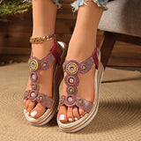 Fashion Crystal Chunky Wedges Sandals Women Elastic Band Slip On Platform Sandles Woman Luxury High Heel Sandalias Plus Size 43