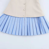 Foridol Striped Pleated Short Summer Dress Women Buttons Decor Spaghetti Strap V Neck Bodycon Mini Spring Beach Vestidos New In