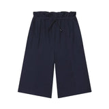 Women's Layered Decorative Waist Casual Shorts Navy Blue Waist Drawstring Wide Leg Knee Shorts Casual Culottes For Women TSP2