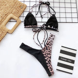 2026 Sexy Bikini Women Swimwear Swimsuit Leopard Patchwork Double-rope Halter Bikinis Set Bathing Suit Beach Bikinis Para Mujer