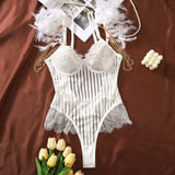 Fashionable New Sexy Lace Spliced Flower Embroidery Mesh Backless Deep V Suspenders Sleeveless Bodysuits Charming Casual H2F1